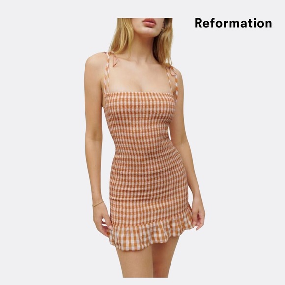 Reformation Gemini Mini Dress – Orange Gingham – Size XL – NWT – Adjustable Stra - Picture 1 of 8